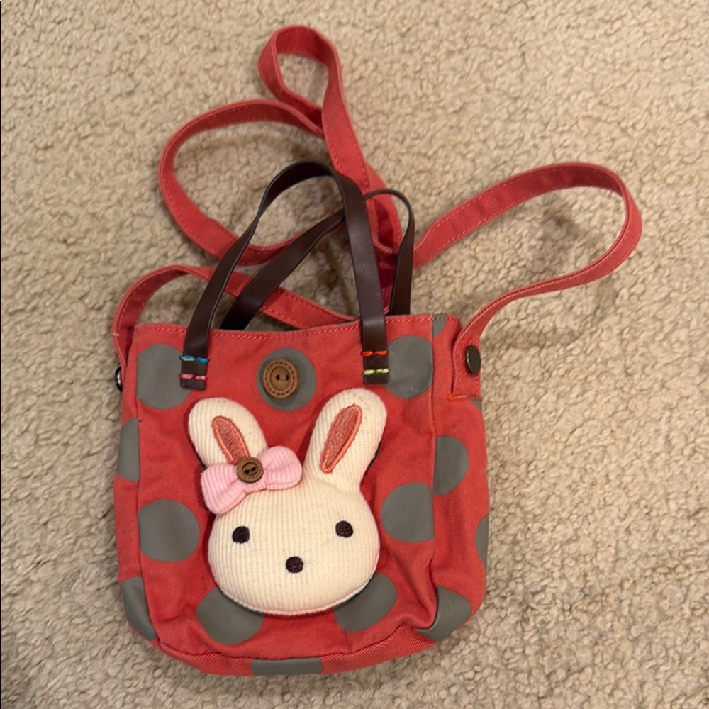Kids Bunny Design Polka Dot Bag - Red and Gray